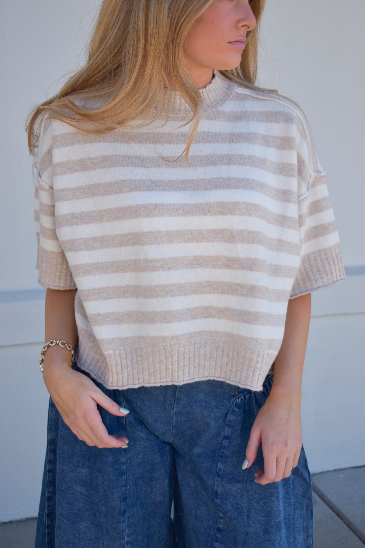 Oatmeal Stripe Sweater Top