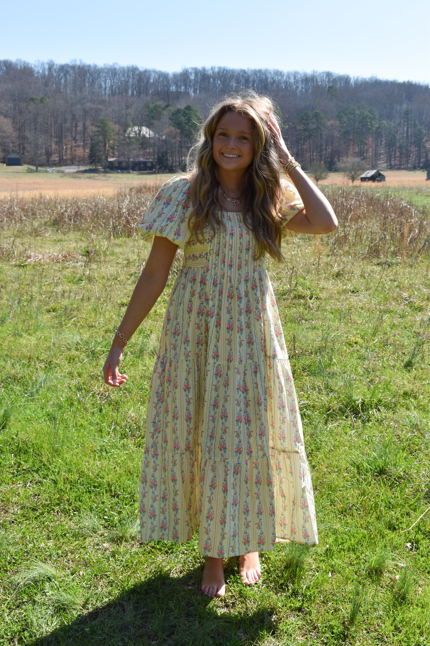Smocked Baby Yellow Floral Maxi Dress
