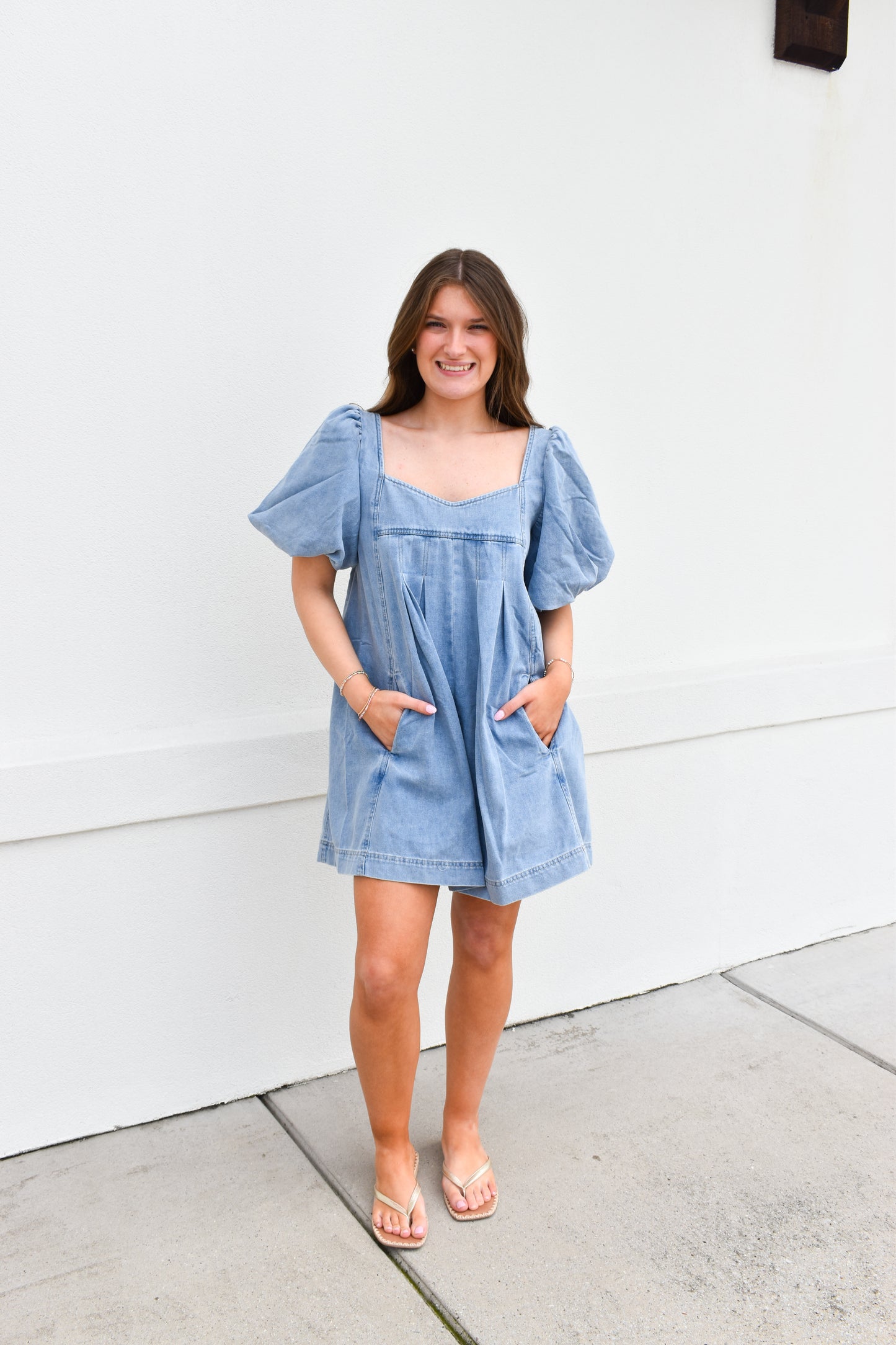 Stitch Detail Denim Bubble Romper