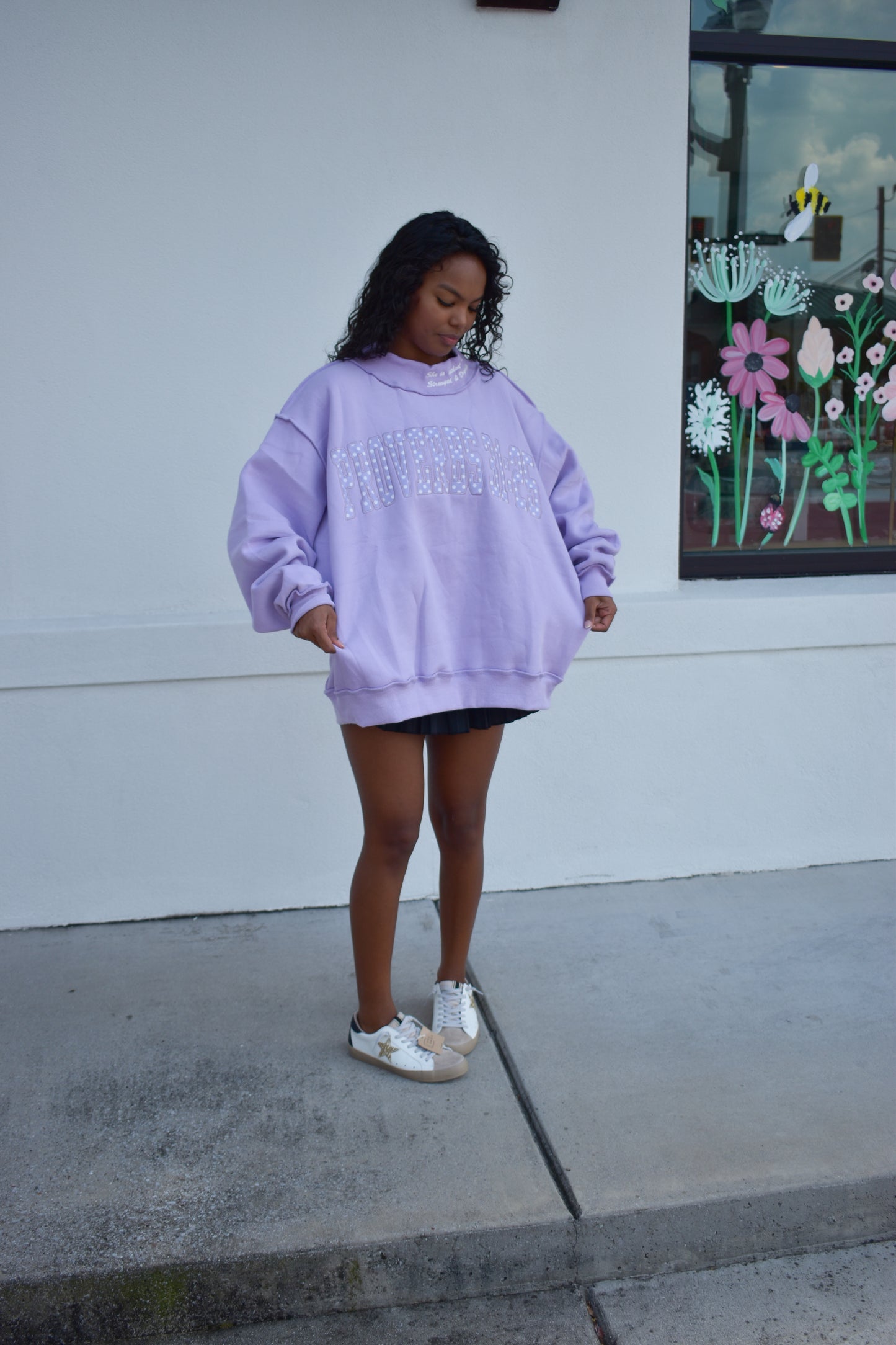 'PROVERBS 31:25' Script Collar Mockneck: Lavender