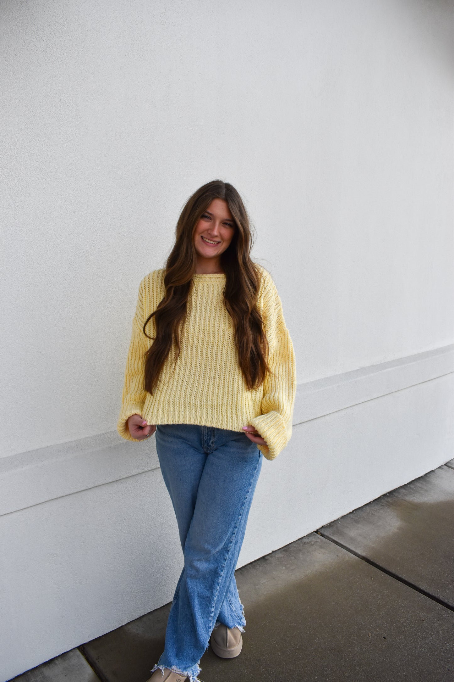 Boat Neck Chunky Yellow Sweater