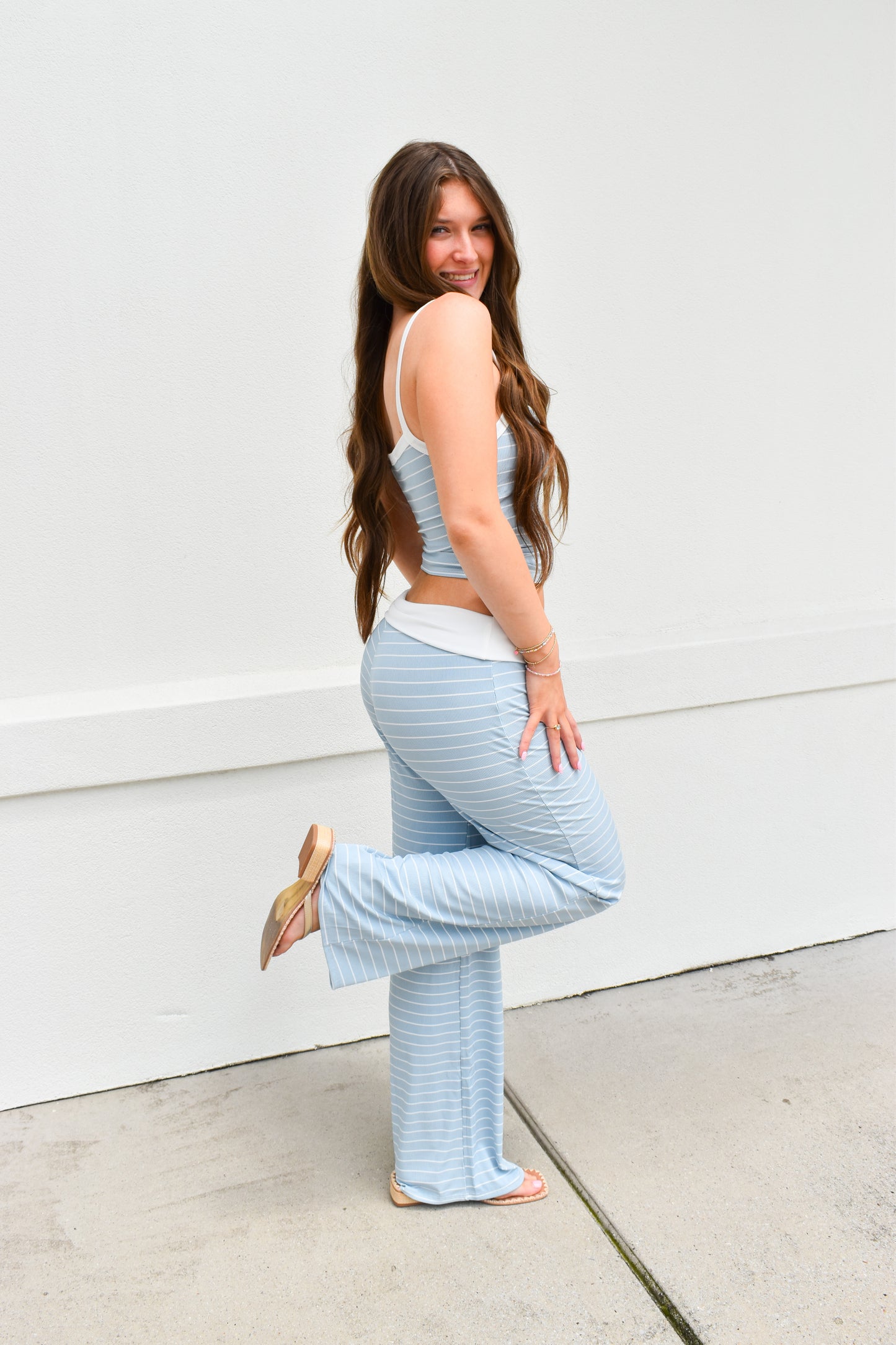 Striped Tank with Fold Over Pant Set