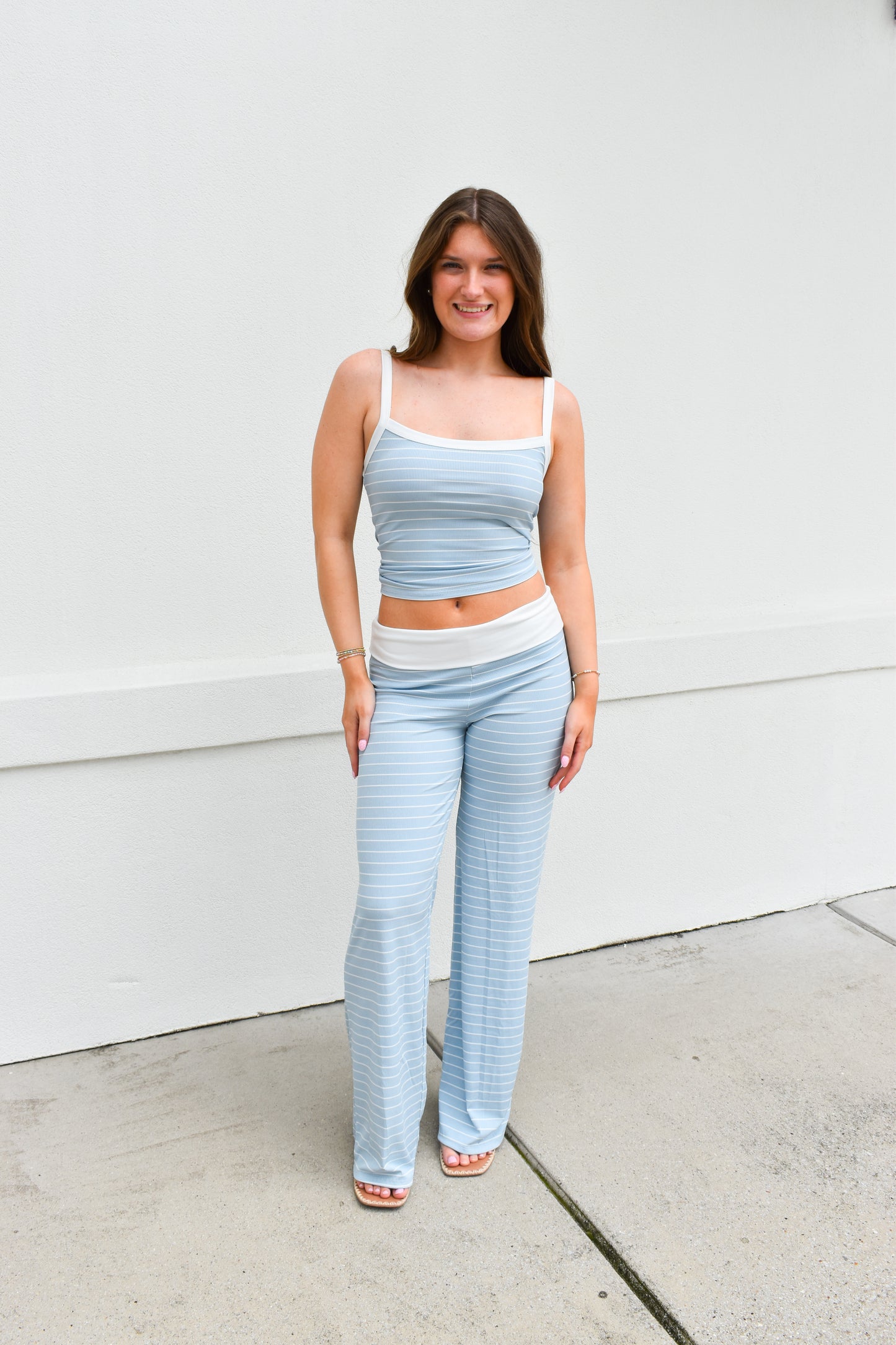 Striped Tank with Fold Over Pant Set