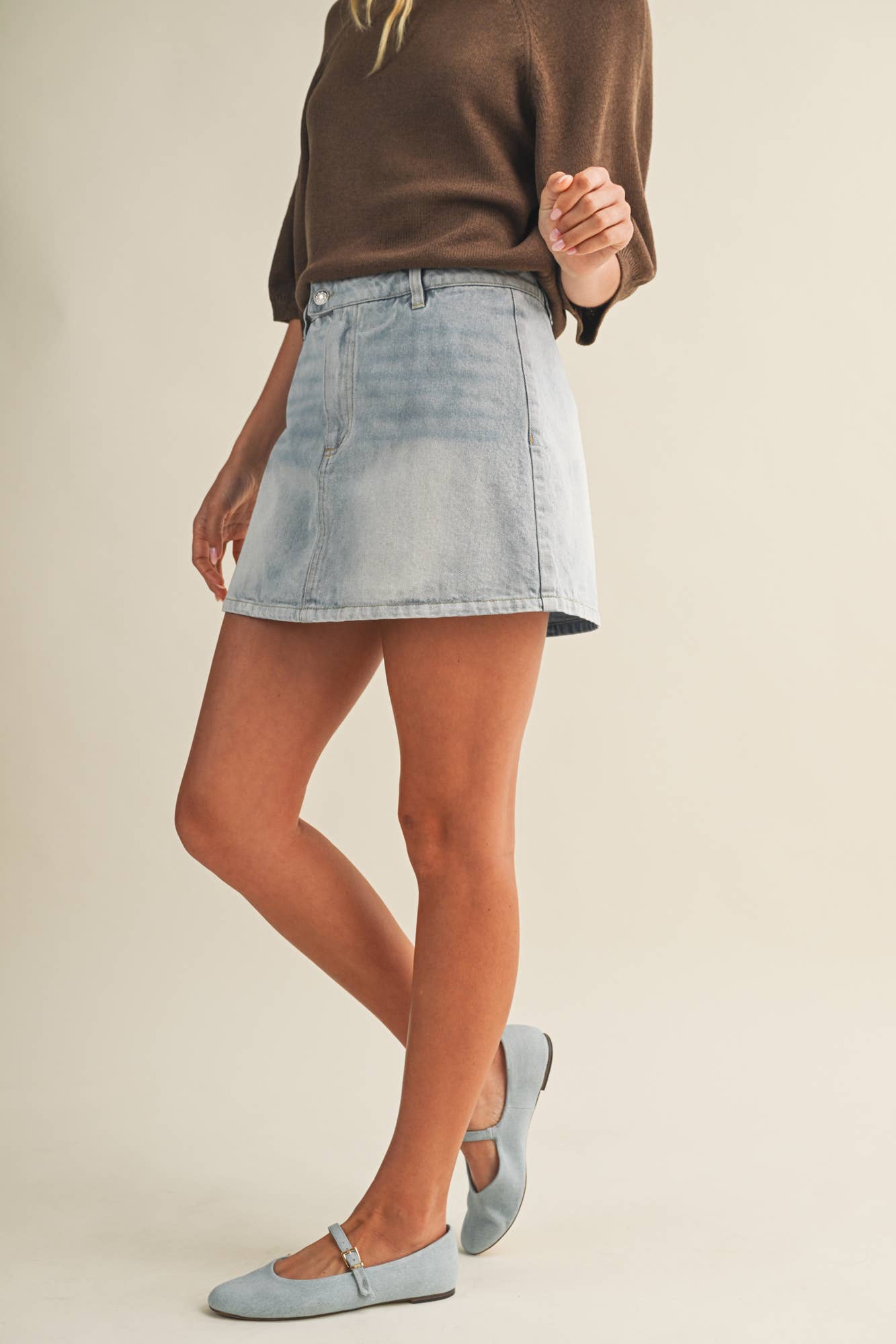 Faded Wash High Rise A-Line Skirt