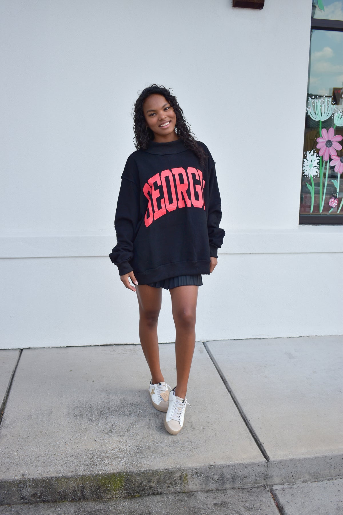 'GEORGIA&GA' Reversible Mockneck Sweatshirt: Black