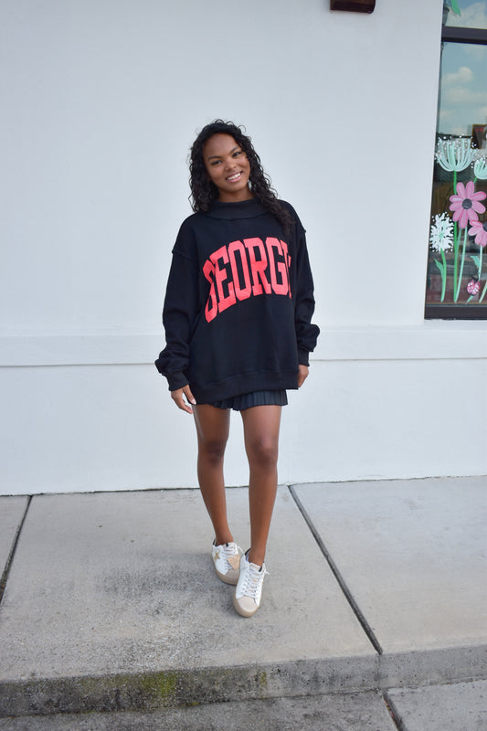 'GEORGIA&GA' Reversible Mockneck Sweatshirt: Black