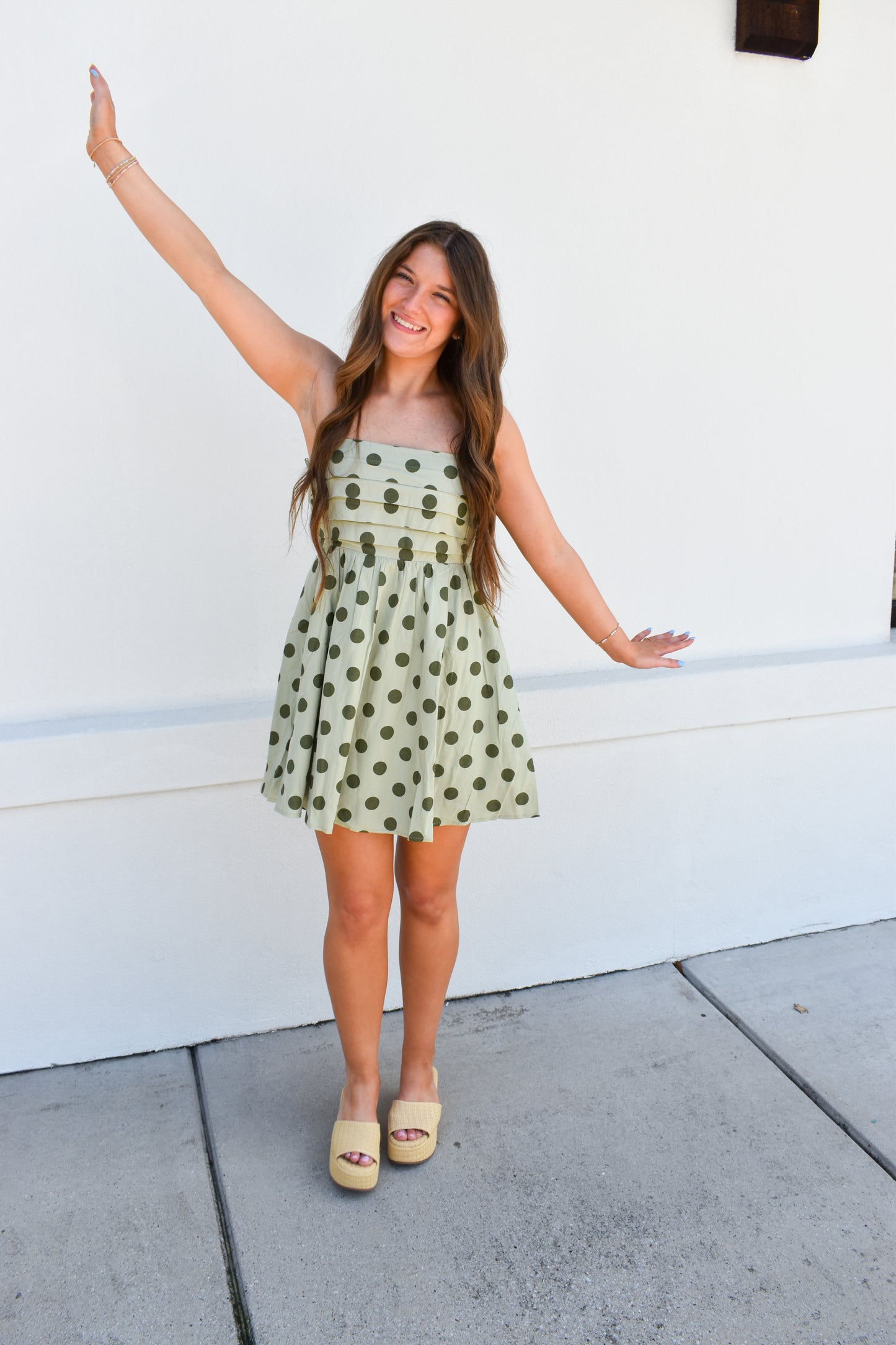 Sage Polka Dot Mini Dress