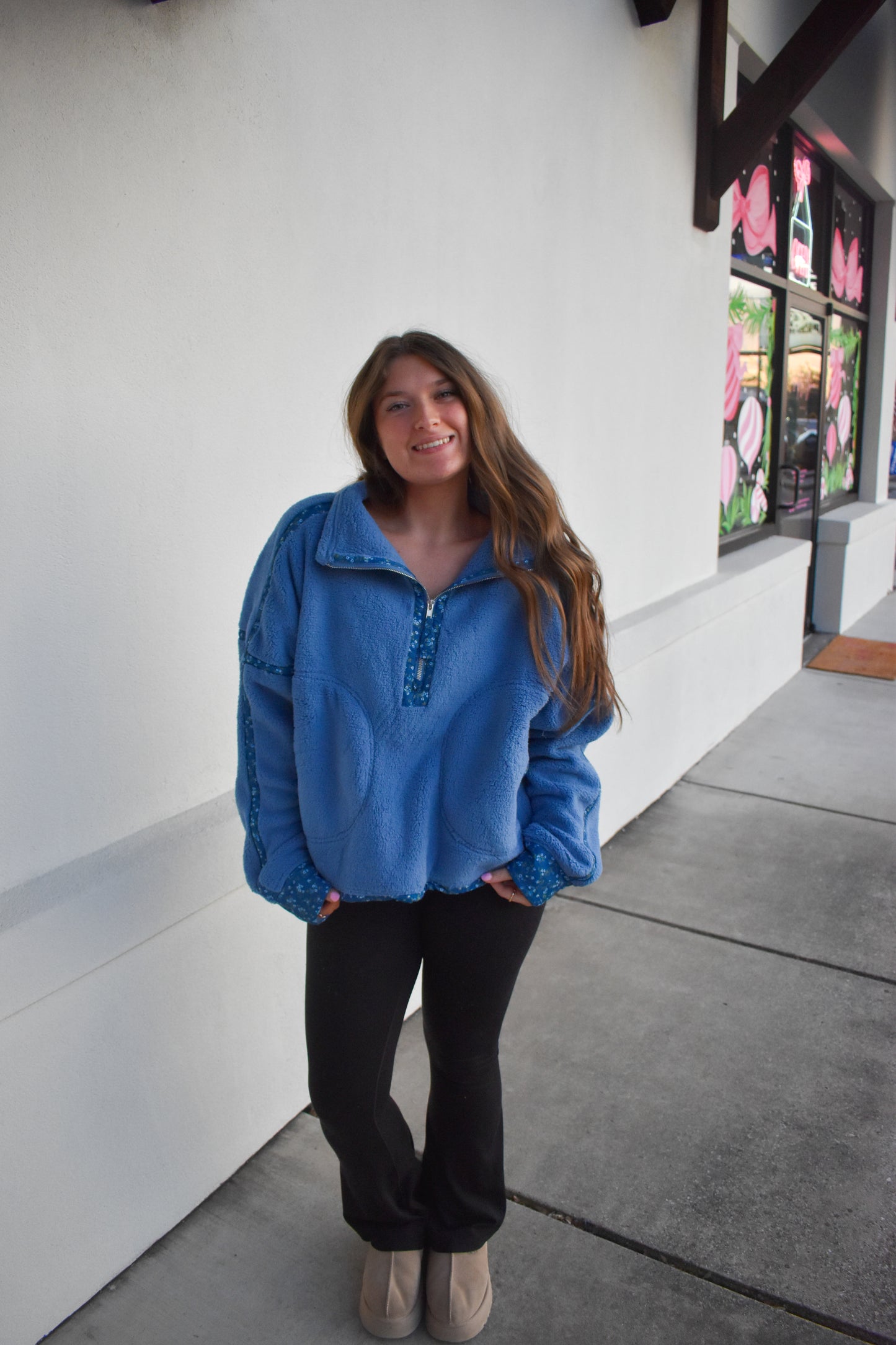 Floral Piping Detail Sherpa Jacket