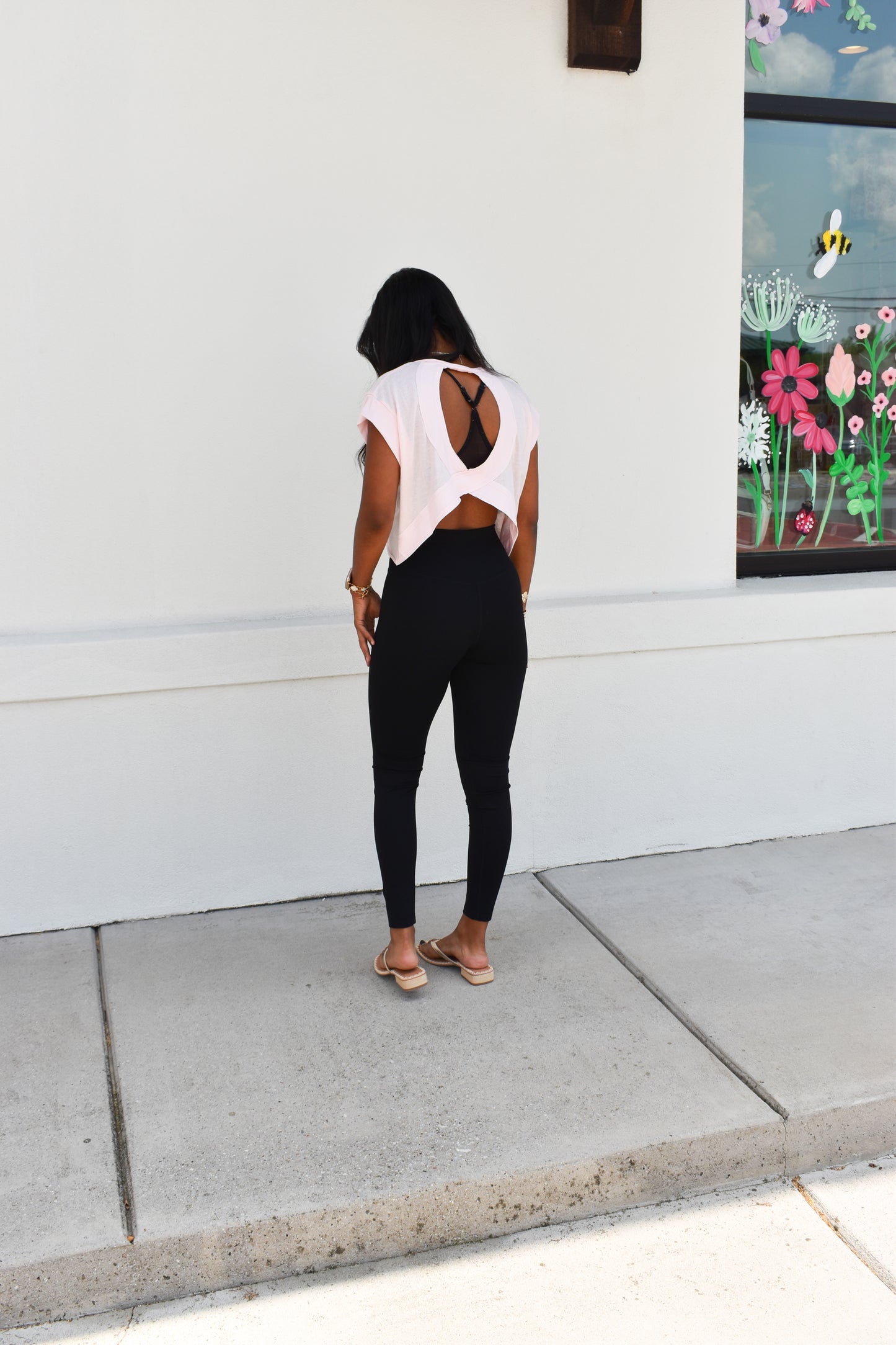 Cutout Back Layering Tee: Pink