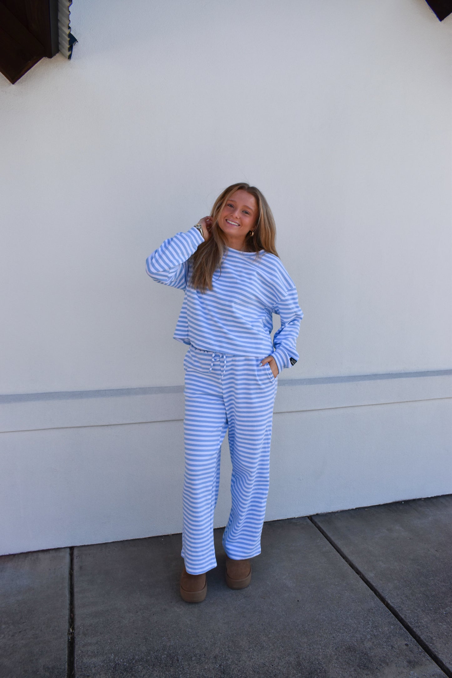Lounge Stripe Top: Light Blue