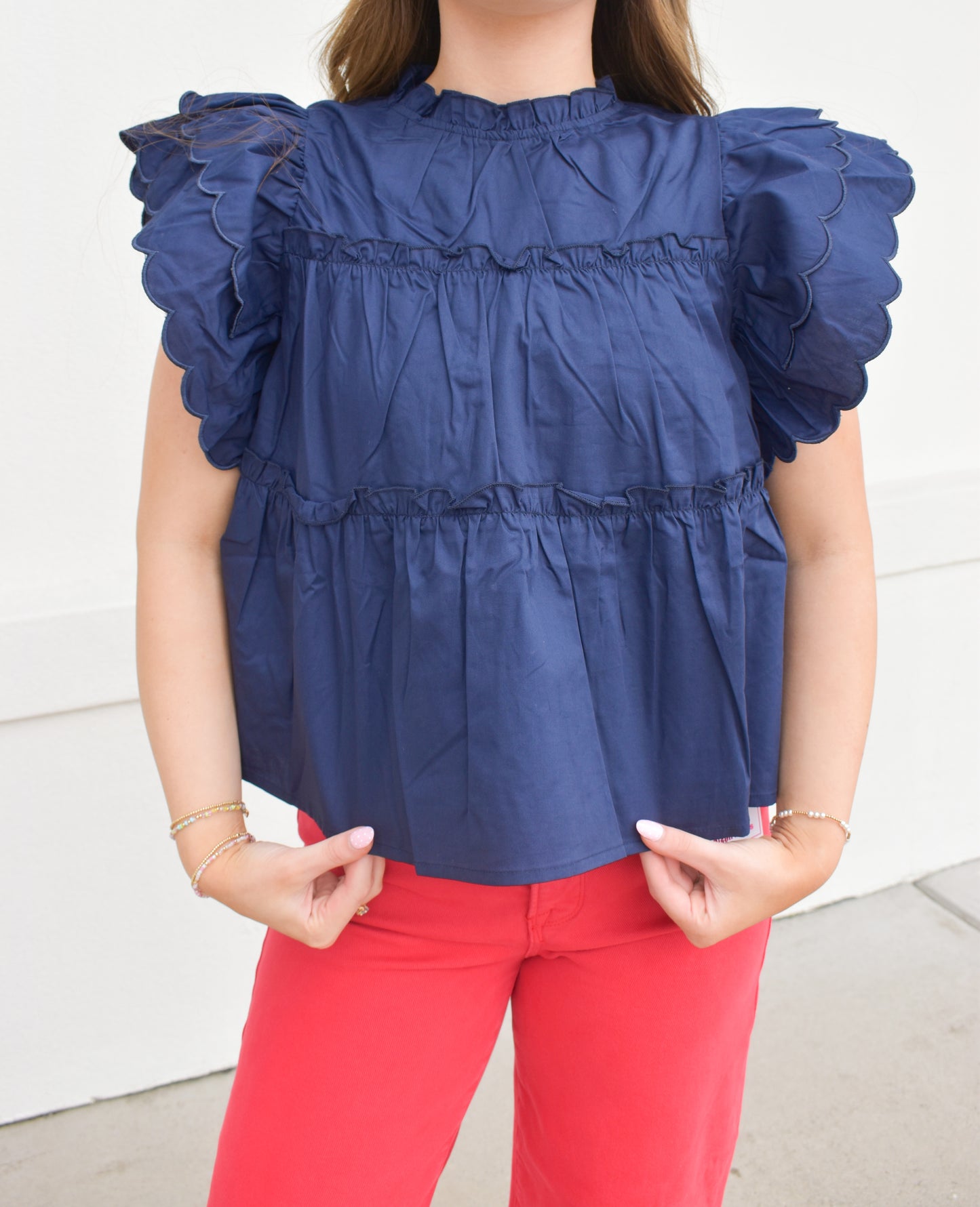 The Navy Scallop Ruffle Top