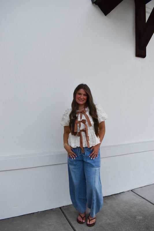 Bubble Babydoll Blouse w/ Bows