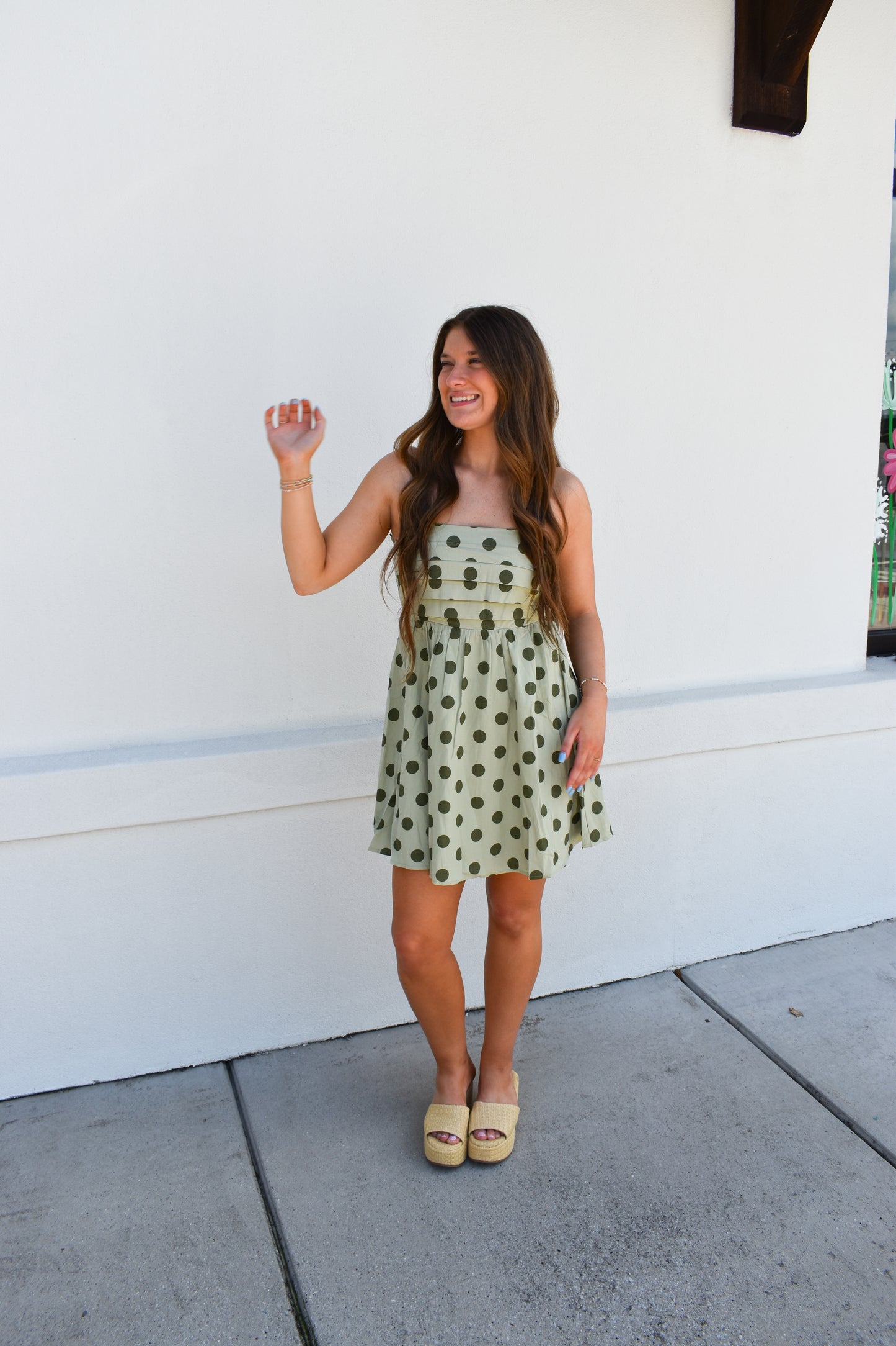 Sage Polka Dot Mini Dress