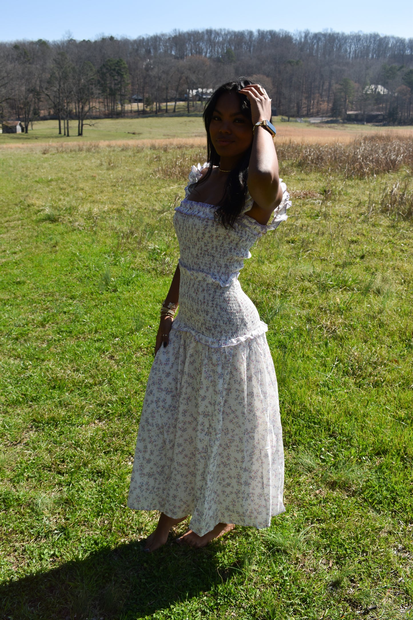 Lavender Garden Smocked Midi Dress