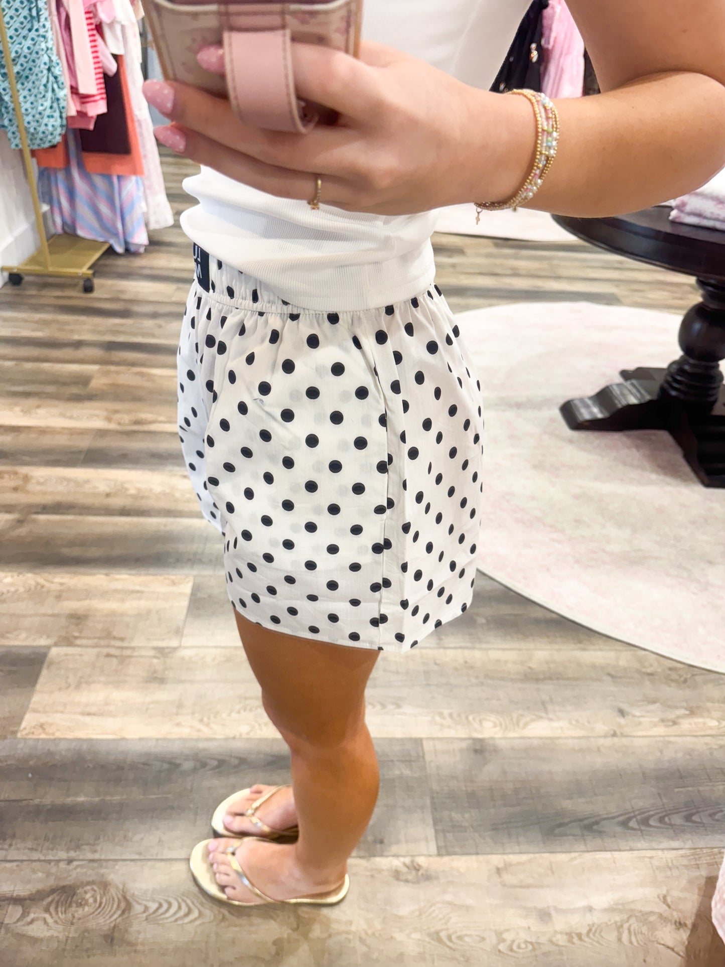 Lulu Mac Shorts: Black and White Polka Dot