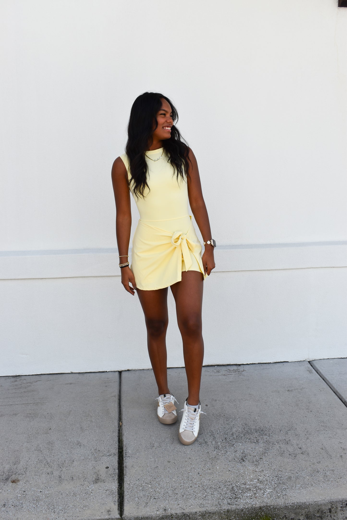 Athletic Wrap Tie Dress: Light Yellow