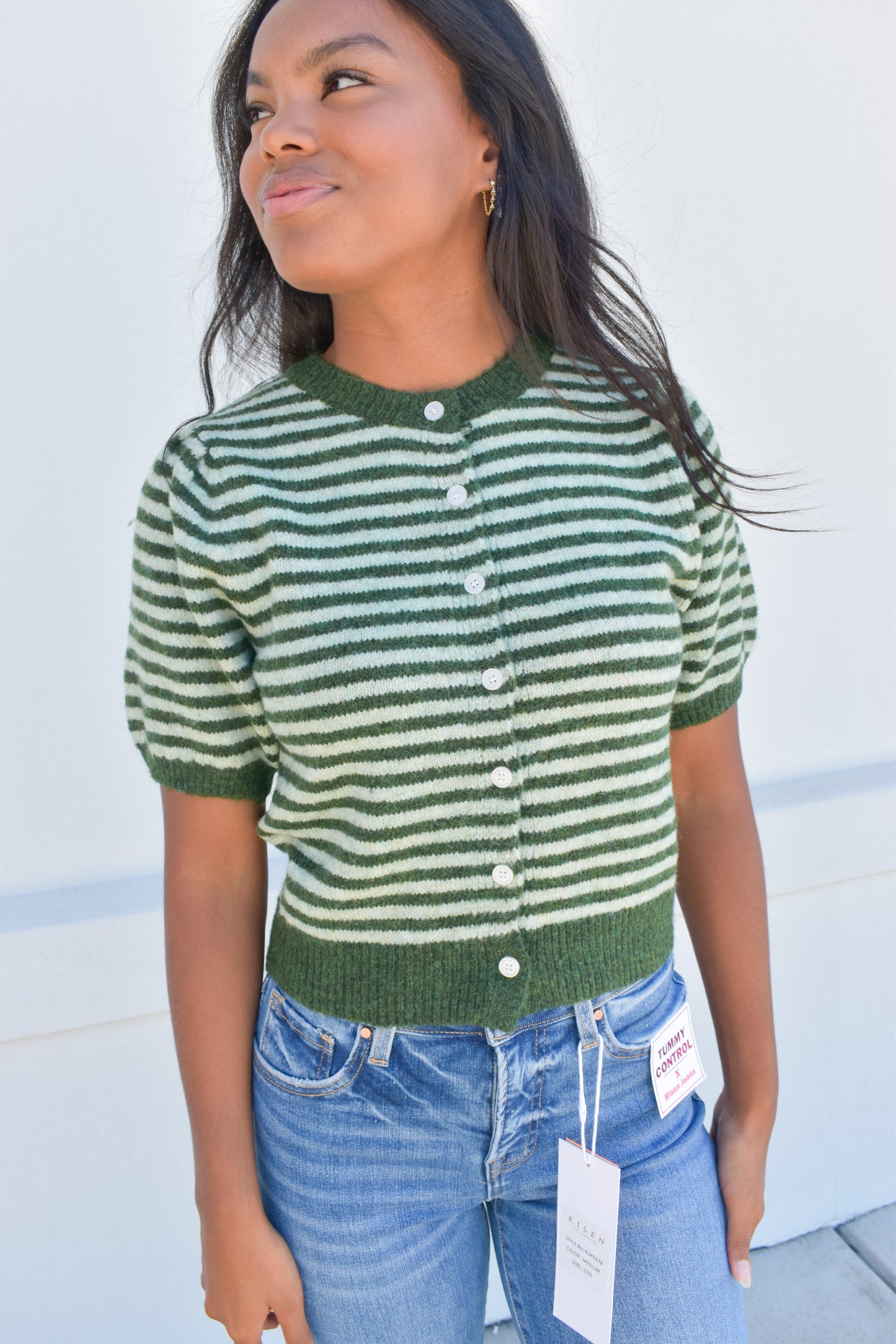 Puff Short Sleeve Stripe Cardi