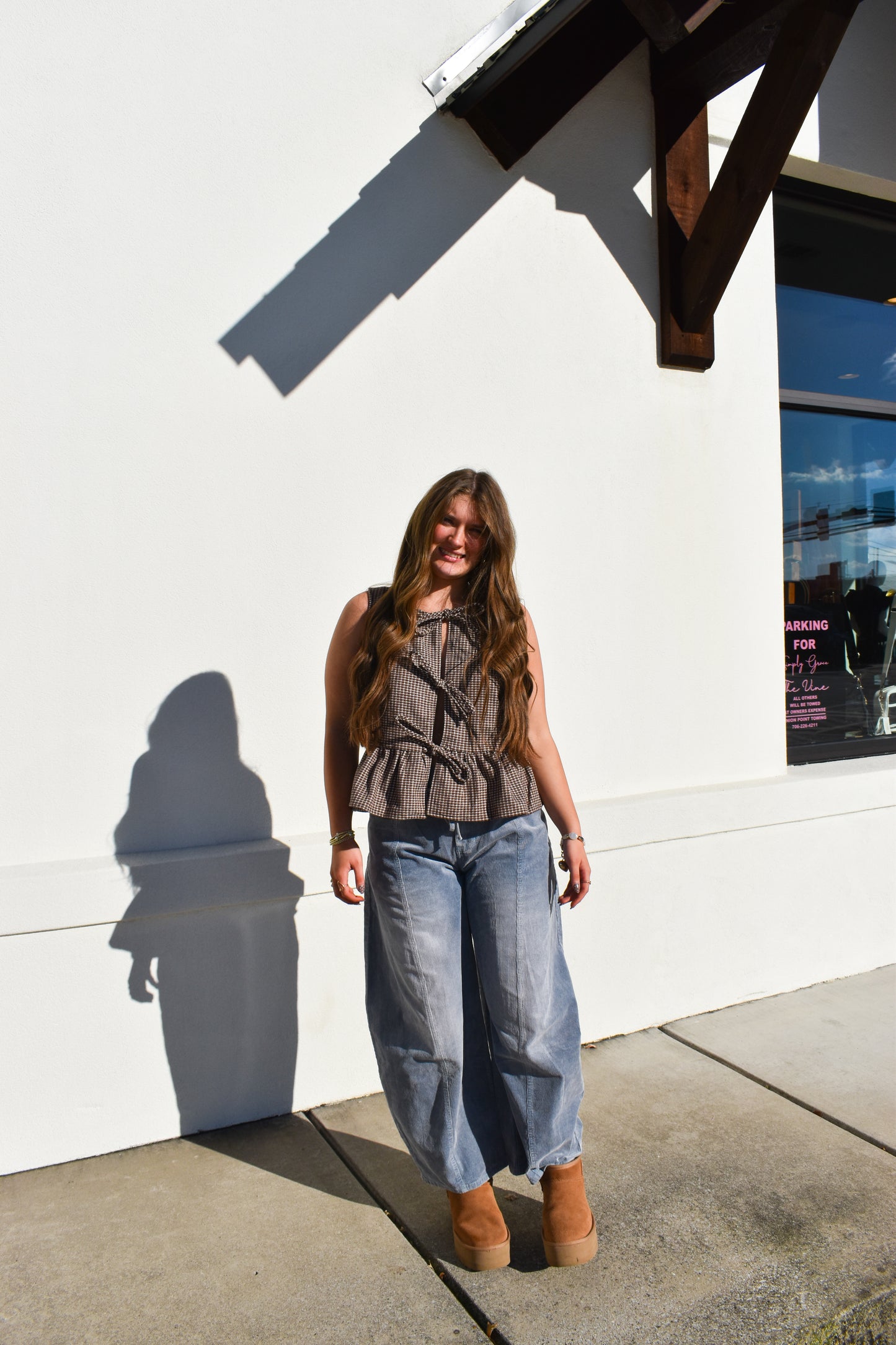 Maple Checkered Top W/ Tie Bows