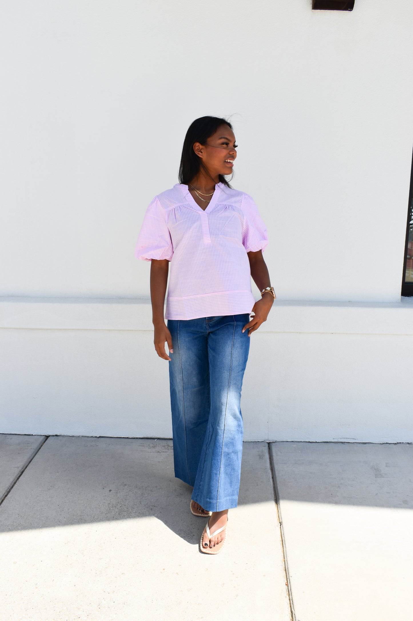 Whisper of Color Airy Cotton Blend Bubble Stripe Blouse