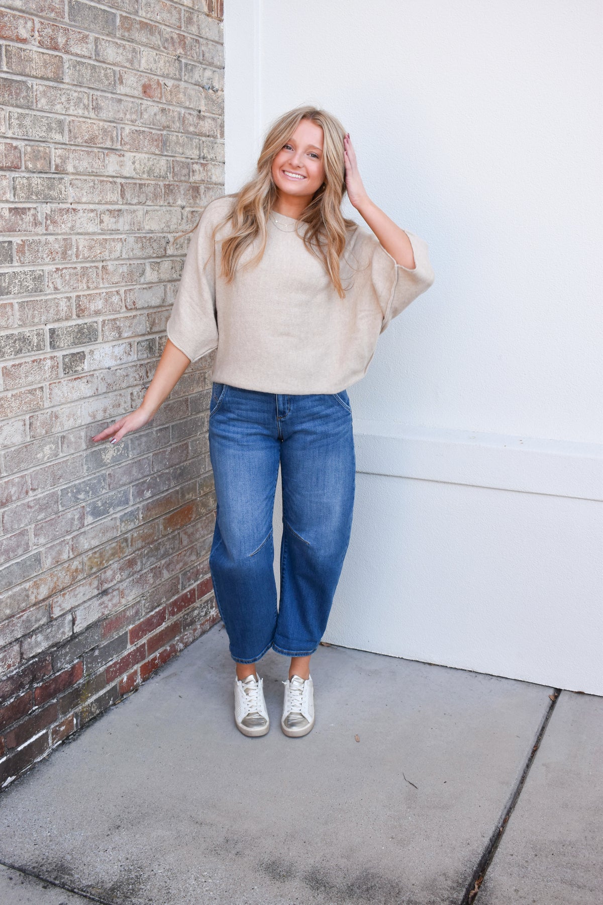 Risen Slouchy Cropped Barrel Jeans With Cuffed Hem