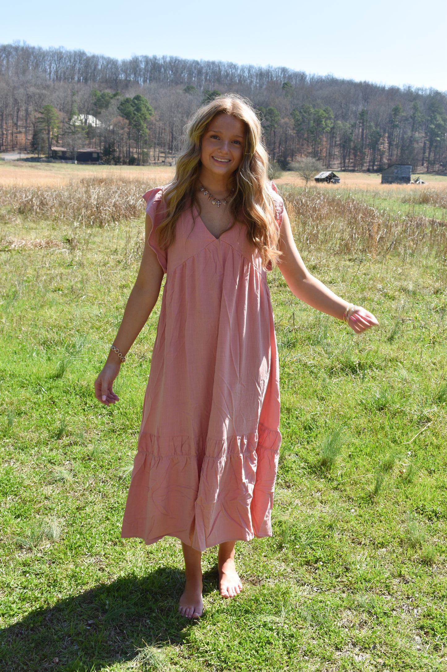Blush Ruffle Midi Dress