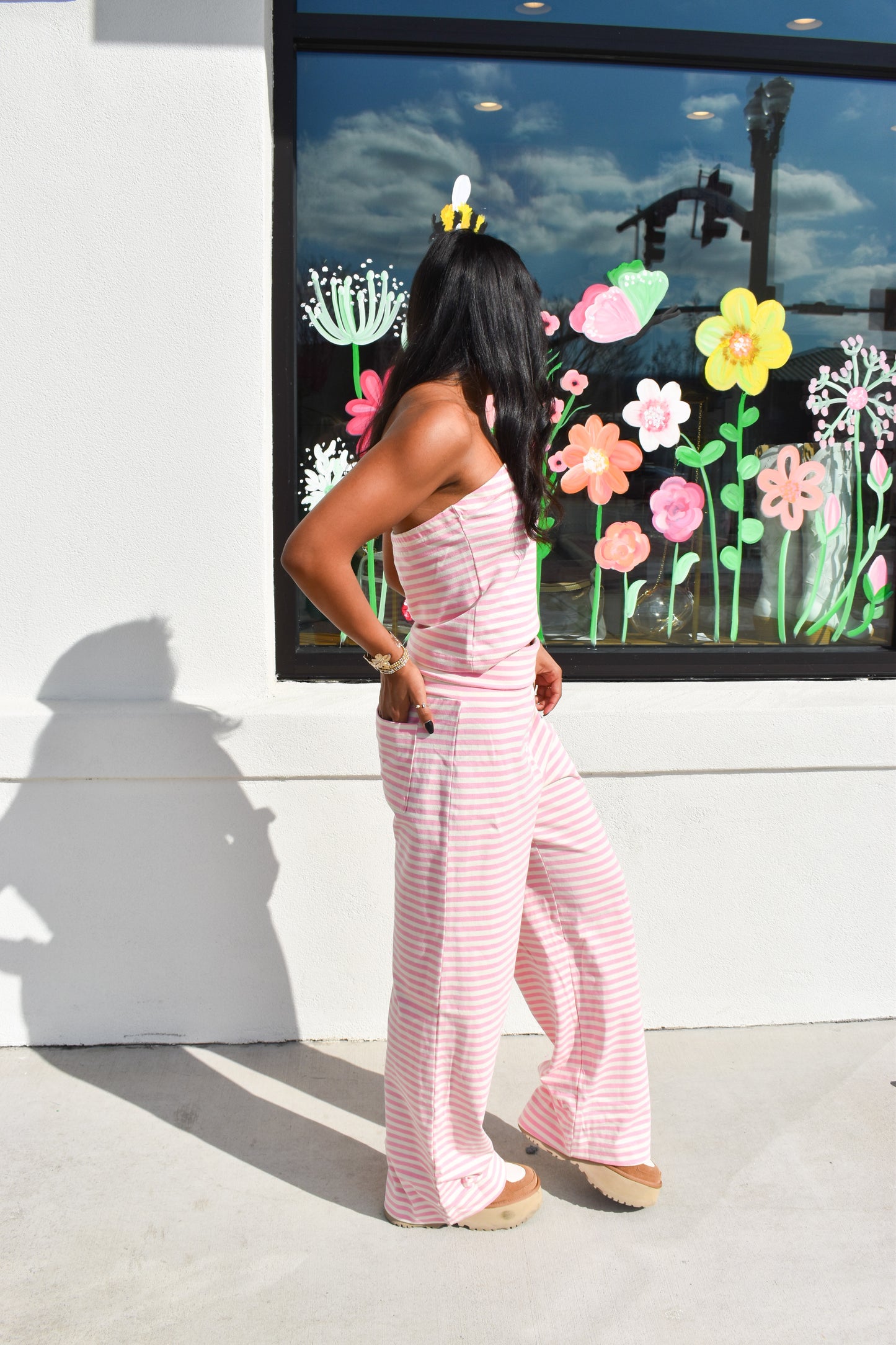 Pink Love Stripe Fold Over Pants