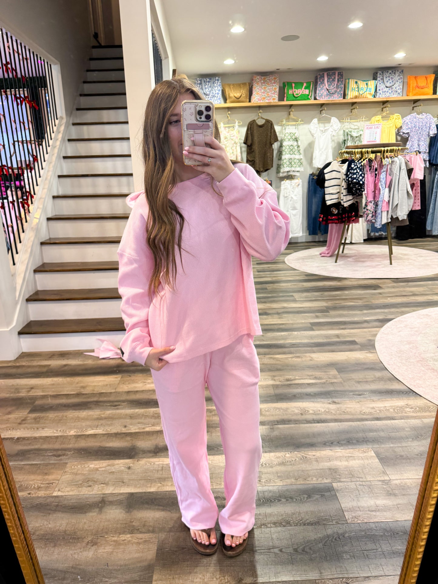 Lulu Mac Waffle Pants: Light Pink