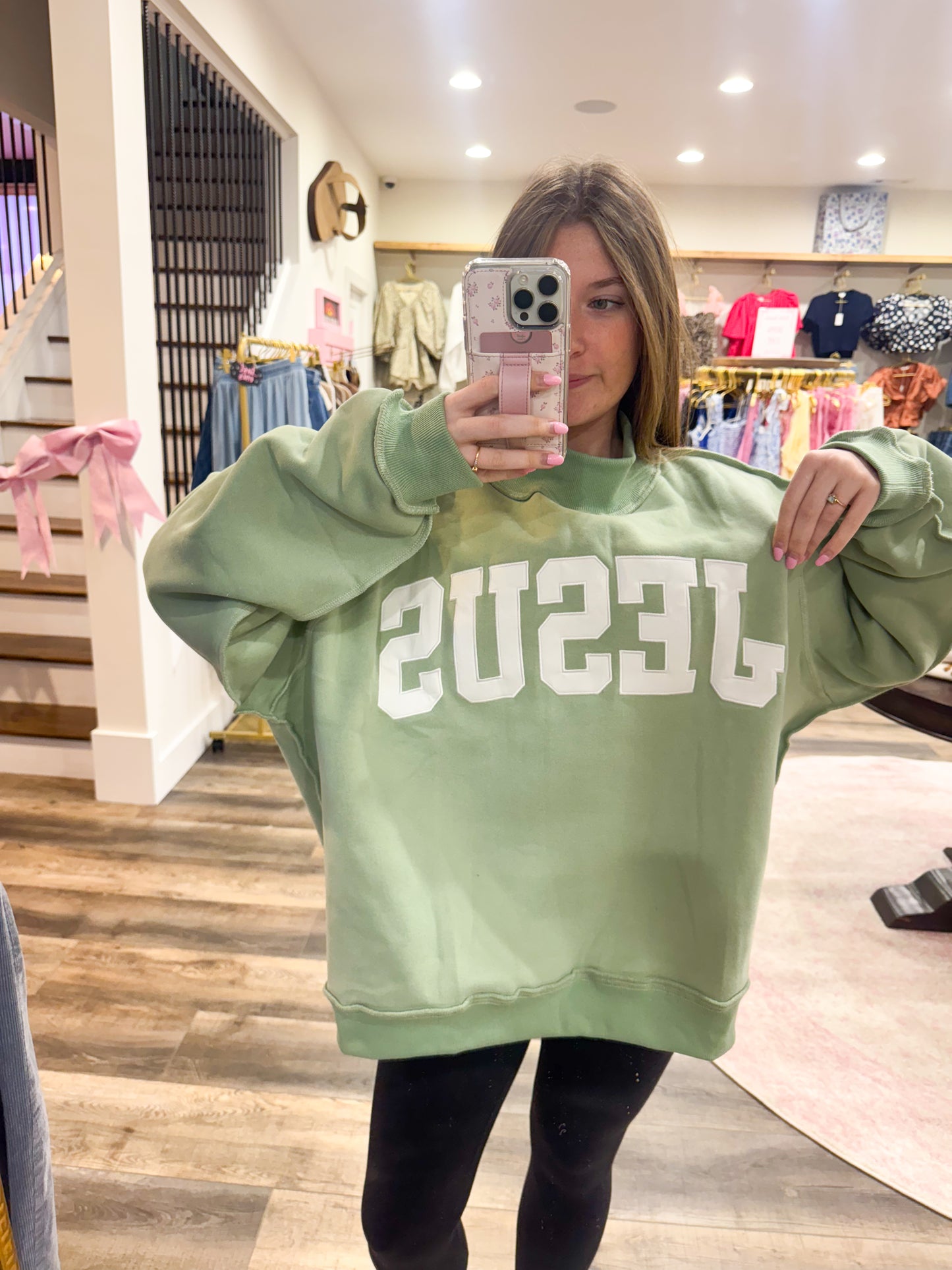 Jesus Embroidered MockNeck: Green