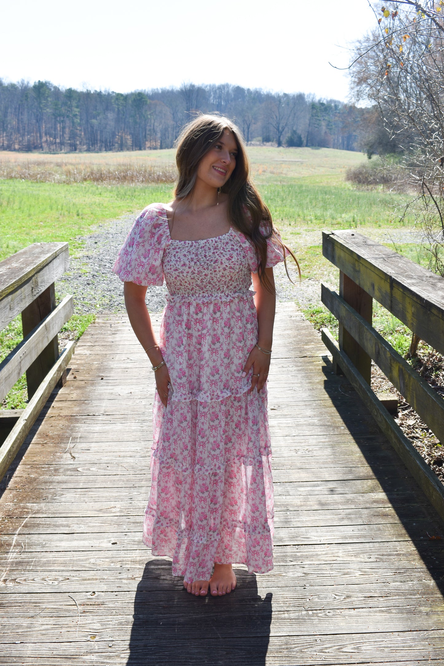 Bubble Floral Bow Maxi Dress