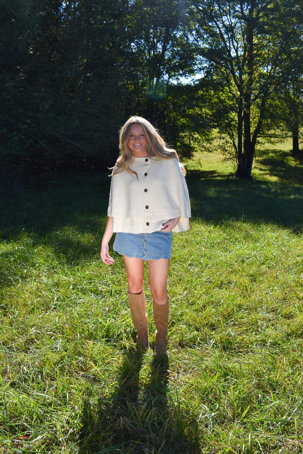 Button Front Tiered Knit Capelet