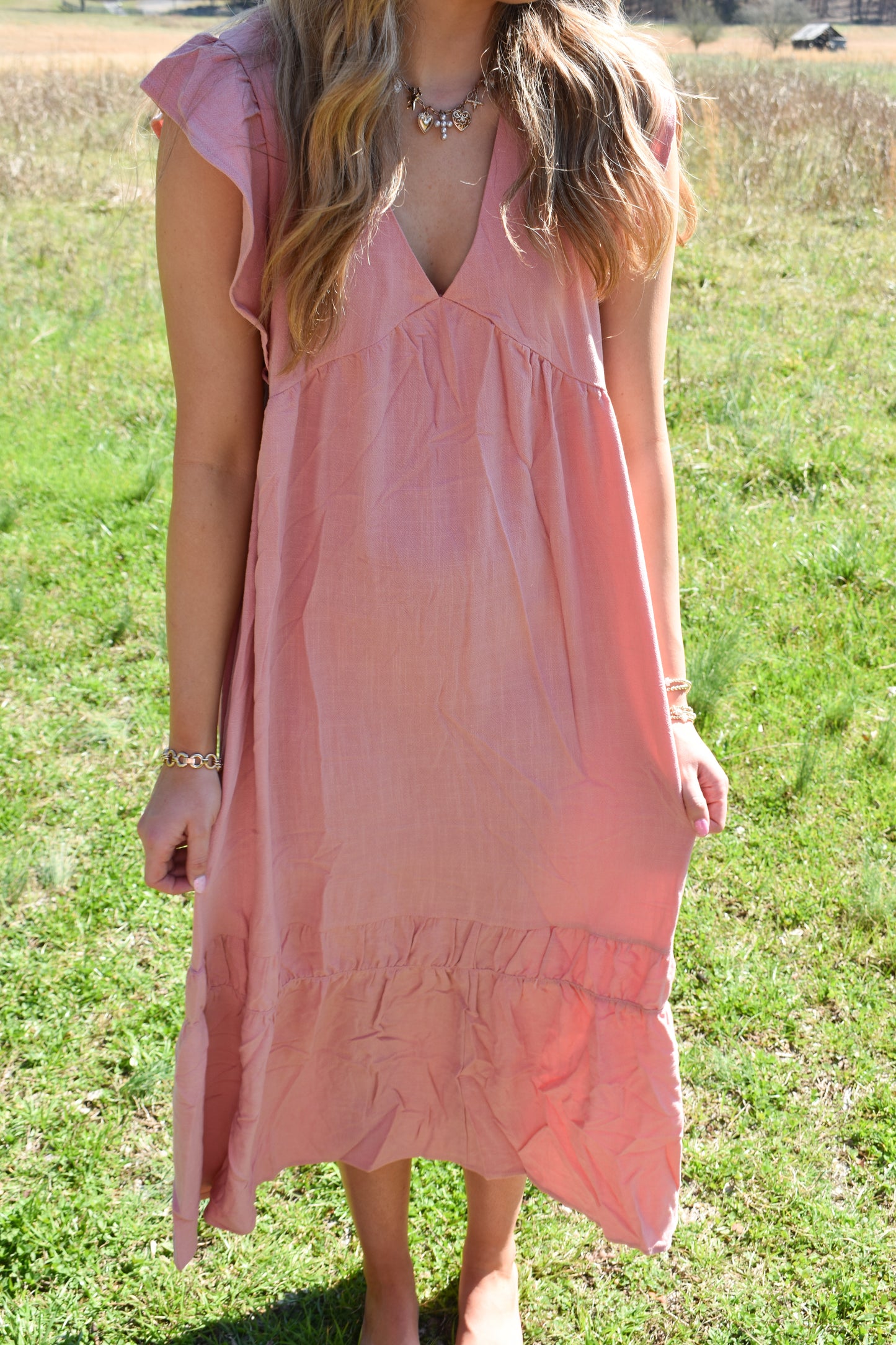 Blush Ruffle Midi Dress