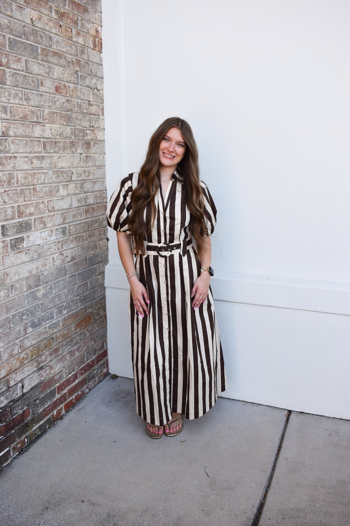 Cora Belted Stripe Maxi Dress