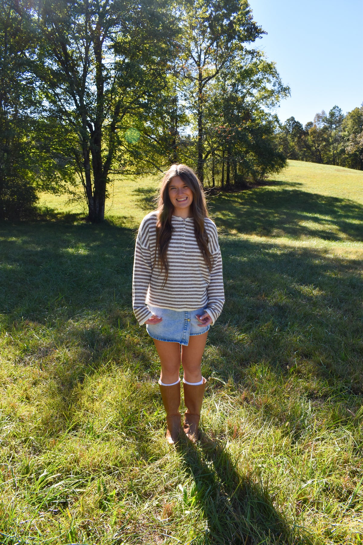 Beige Stripe Henley Pullover