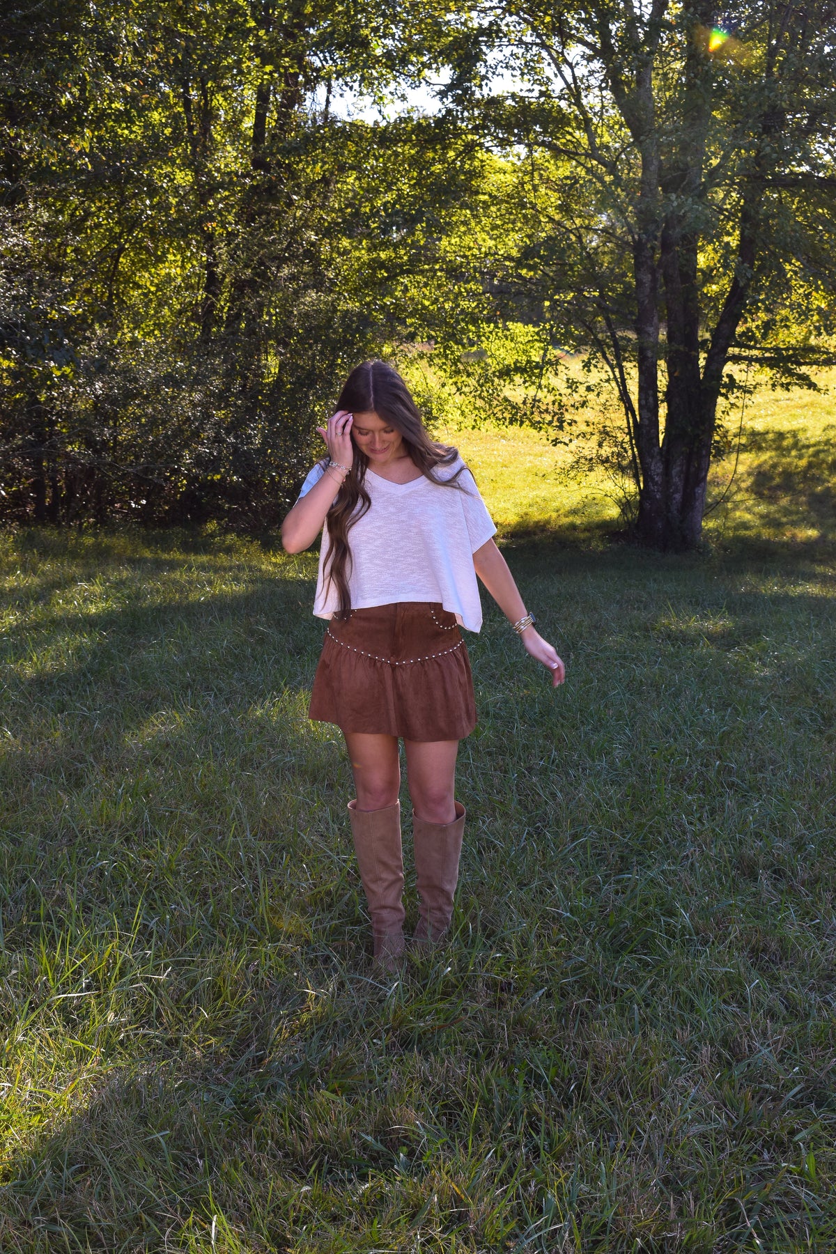 Suede Mini Skirt W/ Stud Detail