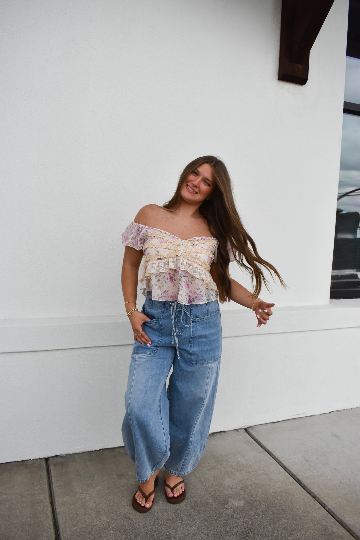 Floral Print Ruffle Lace Sweetheart Top