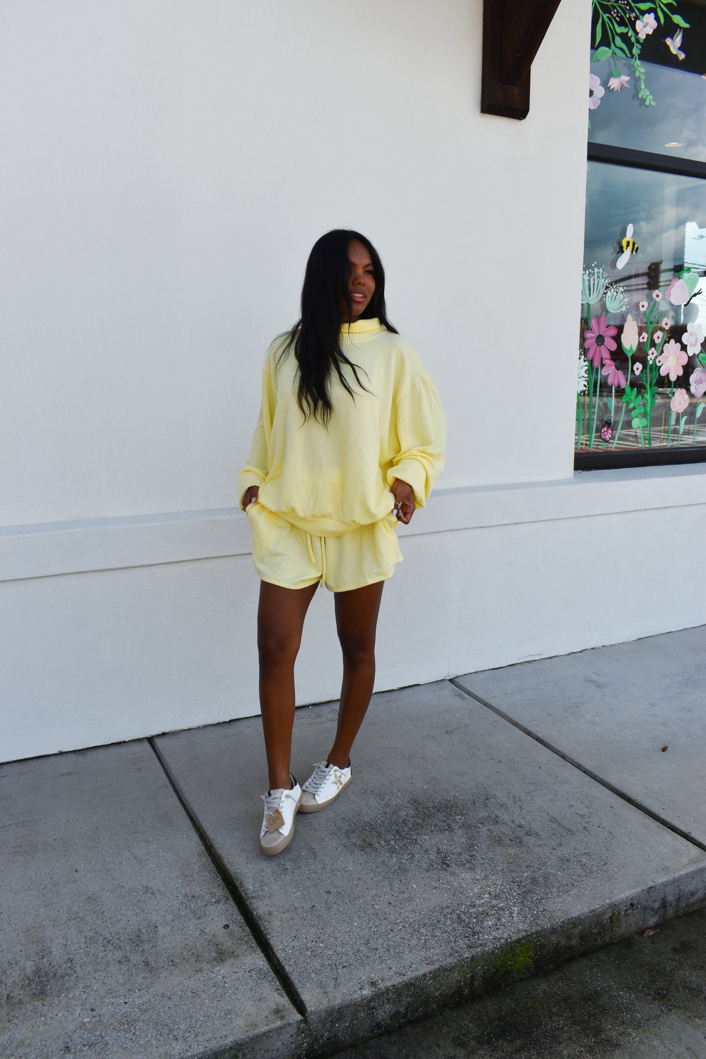 Yellow Waffle Knit Mockneck
