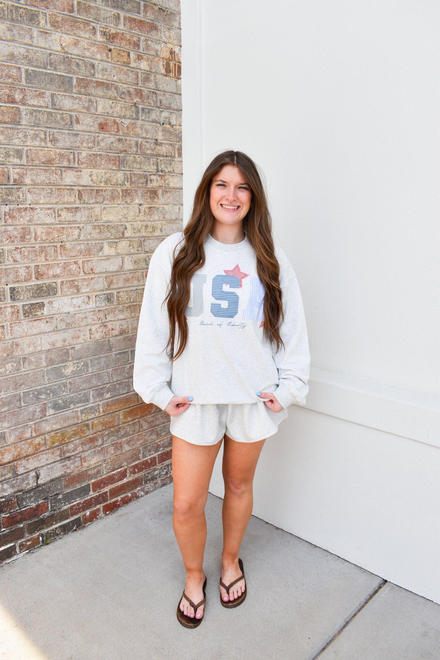 USA Patchwork Crewneck: Grey