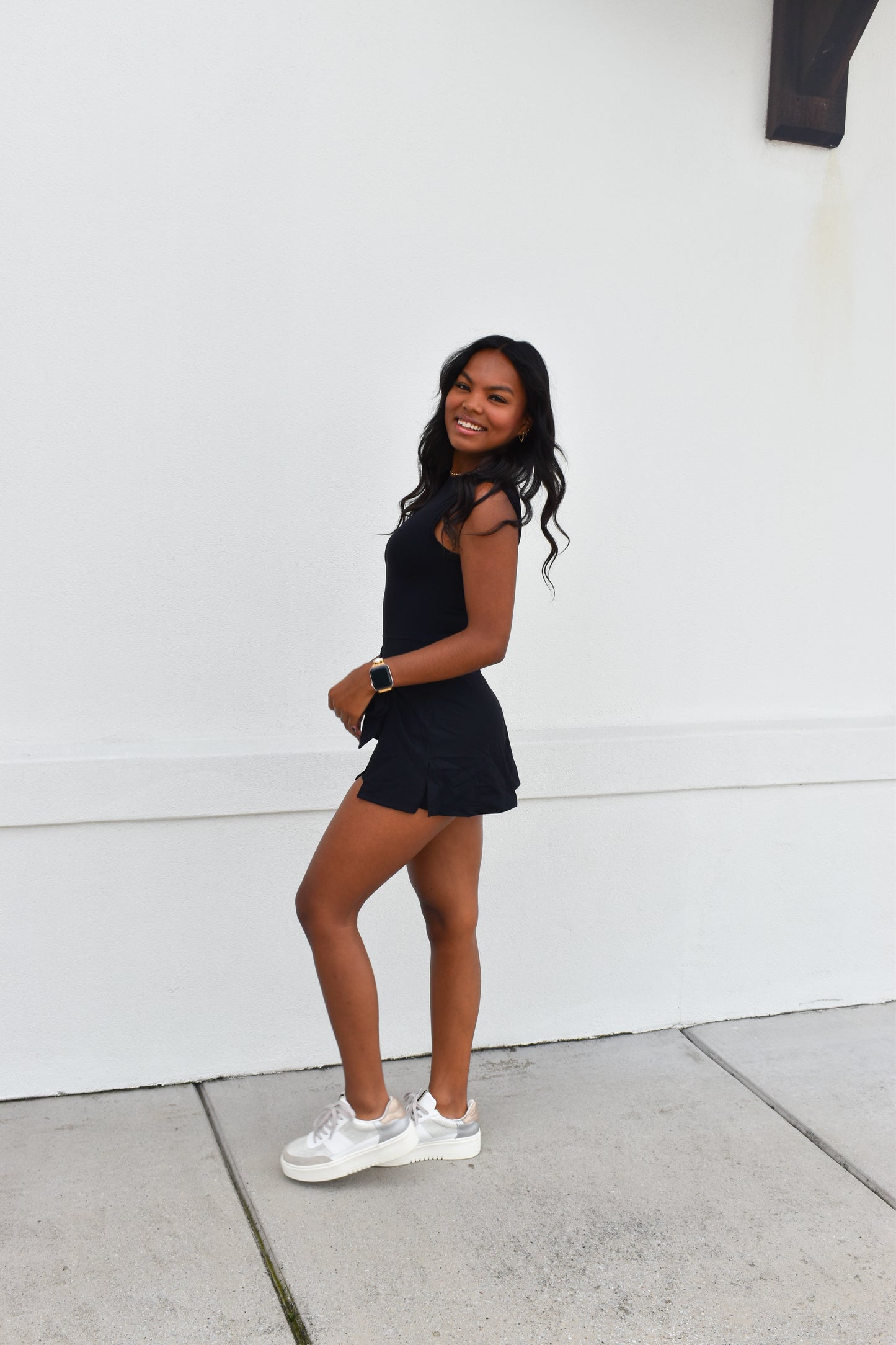 Athletic Wrap Tie Dress: Black