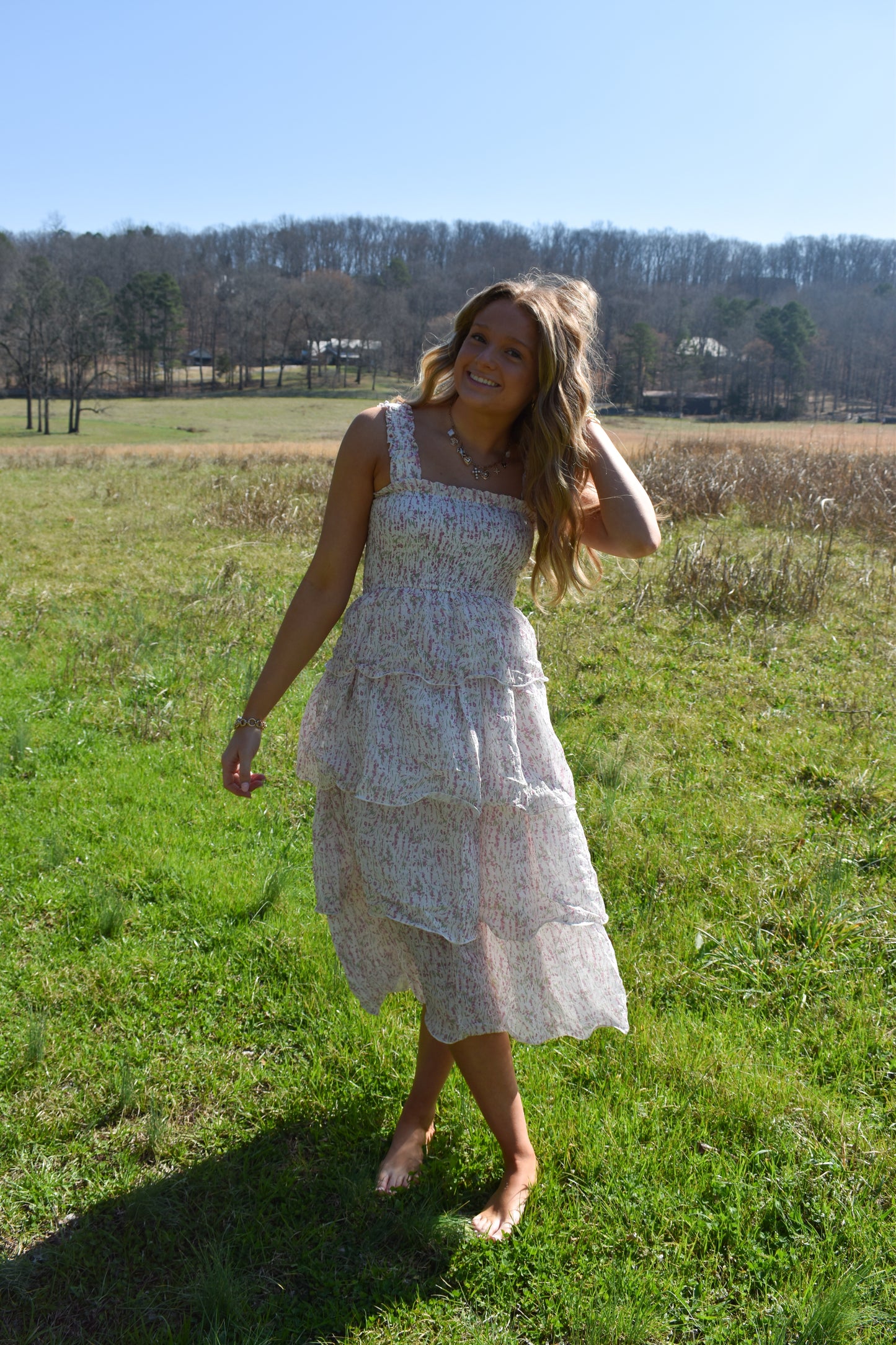 Garden Whirl Tier Midi Dress