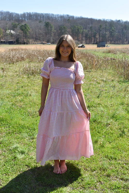 Madi Pink Gingham Maxi Dress