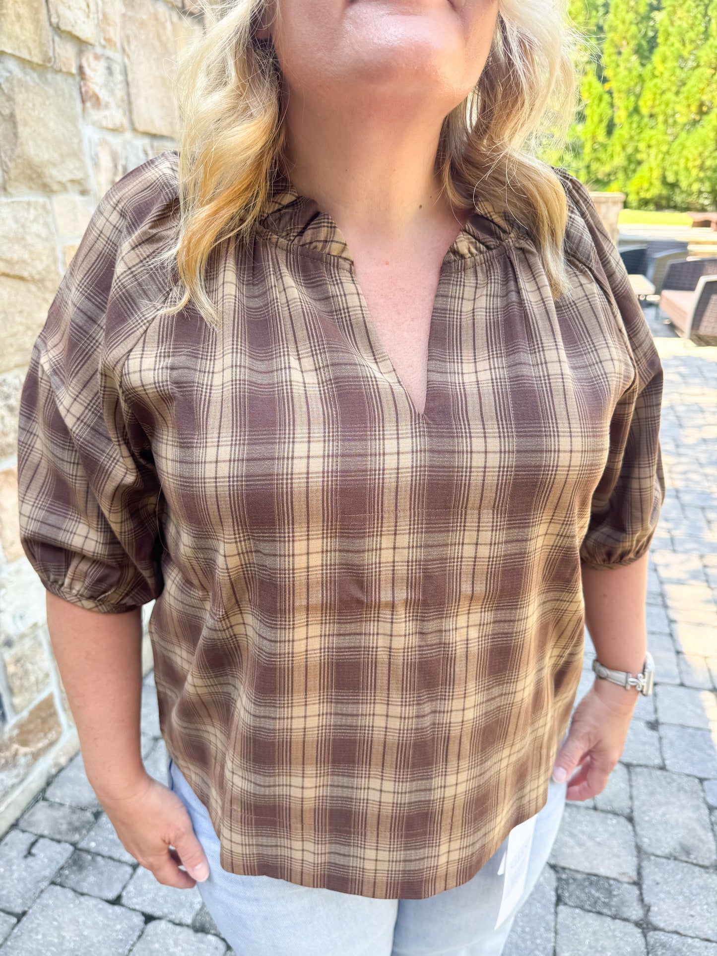 Calla Plaid Puff Sleeve Blouse