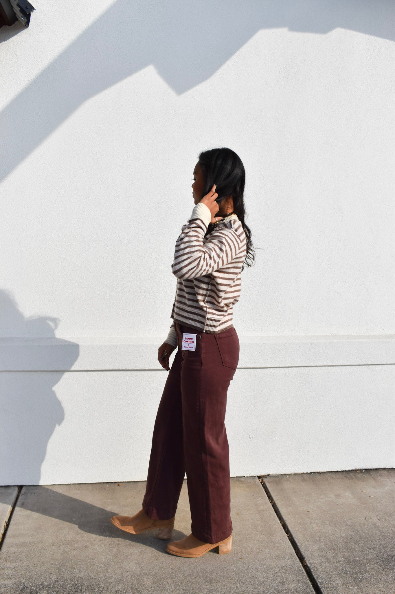 Risen Detailed High Rise Crop Wide Leg: Chocolate