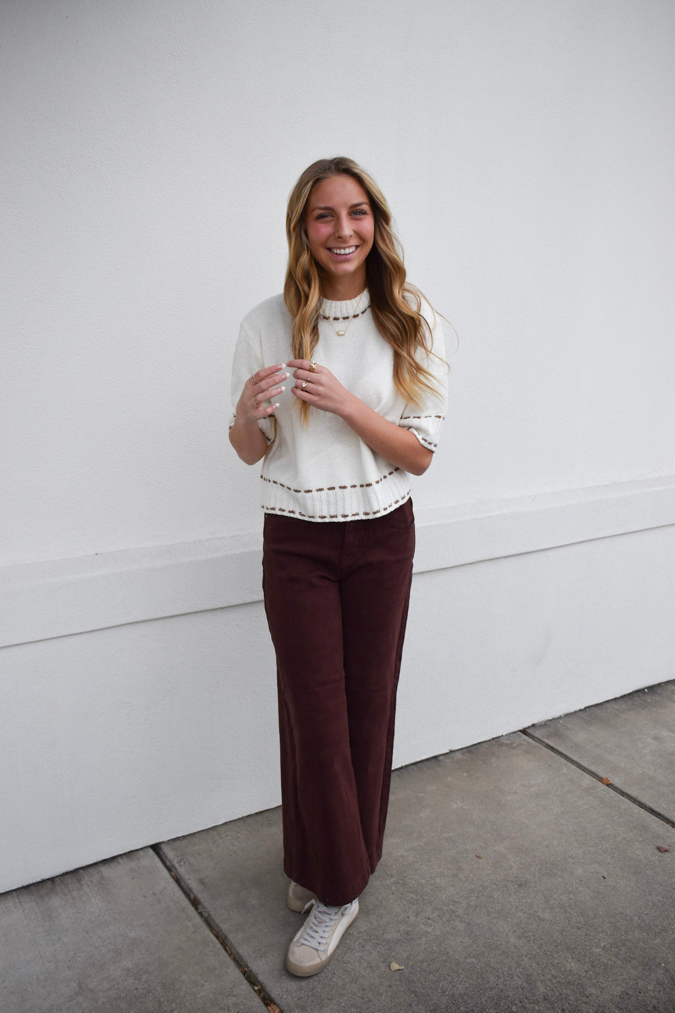 Stitch Effect Short Sleeve Top