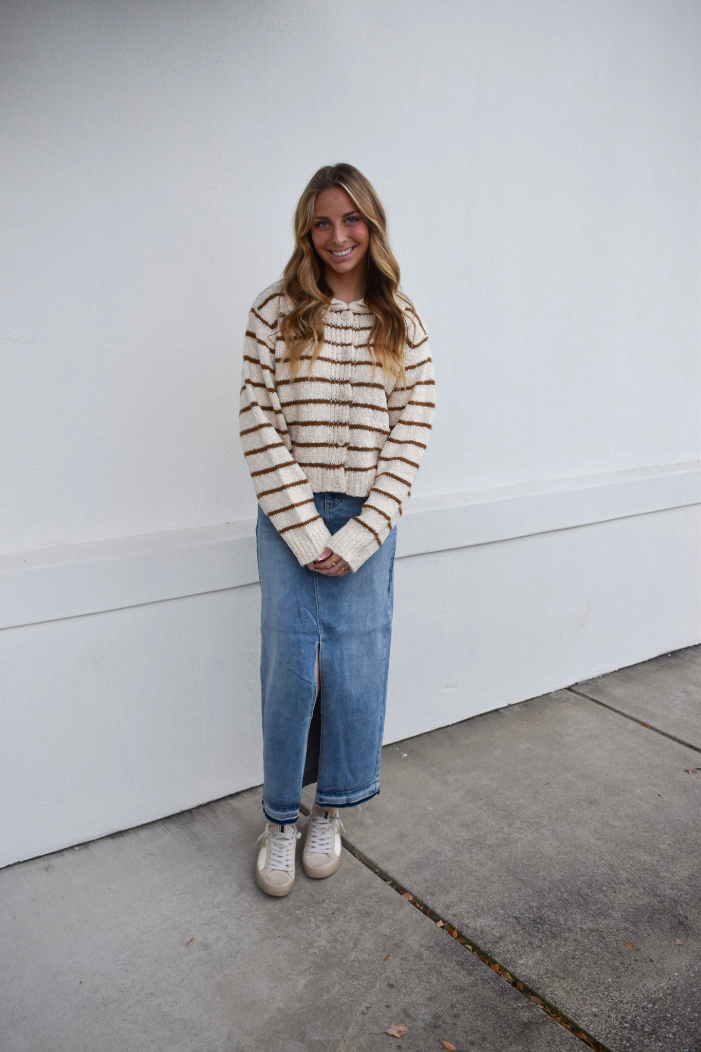 Button Down Stripe Knitted Cardigan