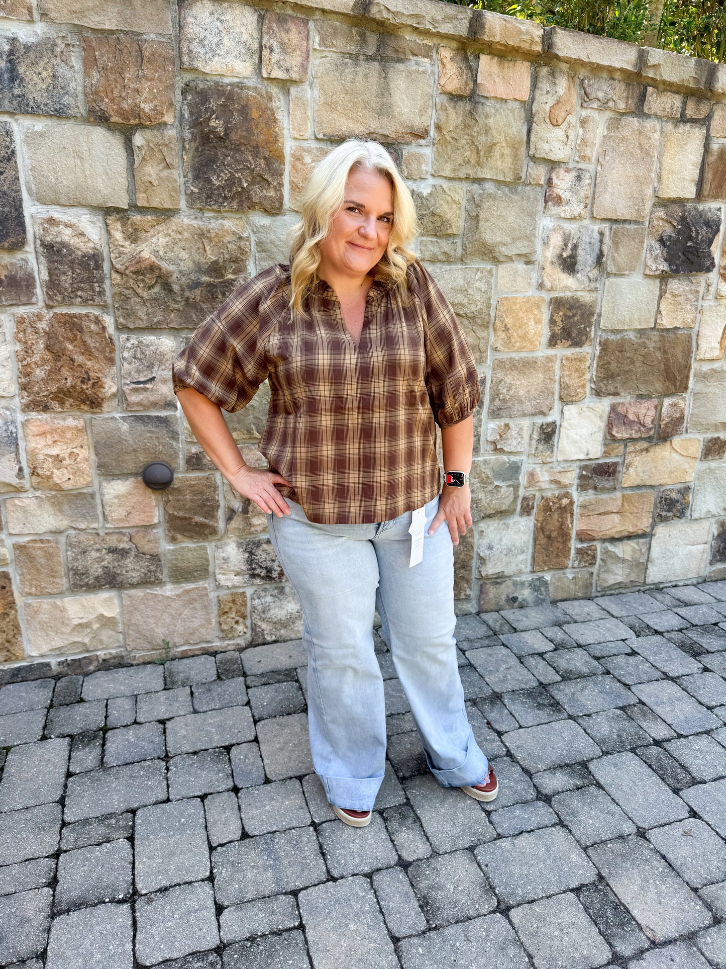 Calla Plaid Puff Sleeve Blouse
