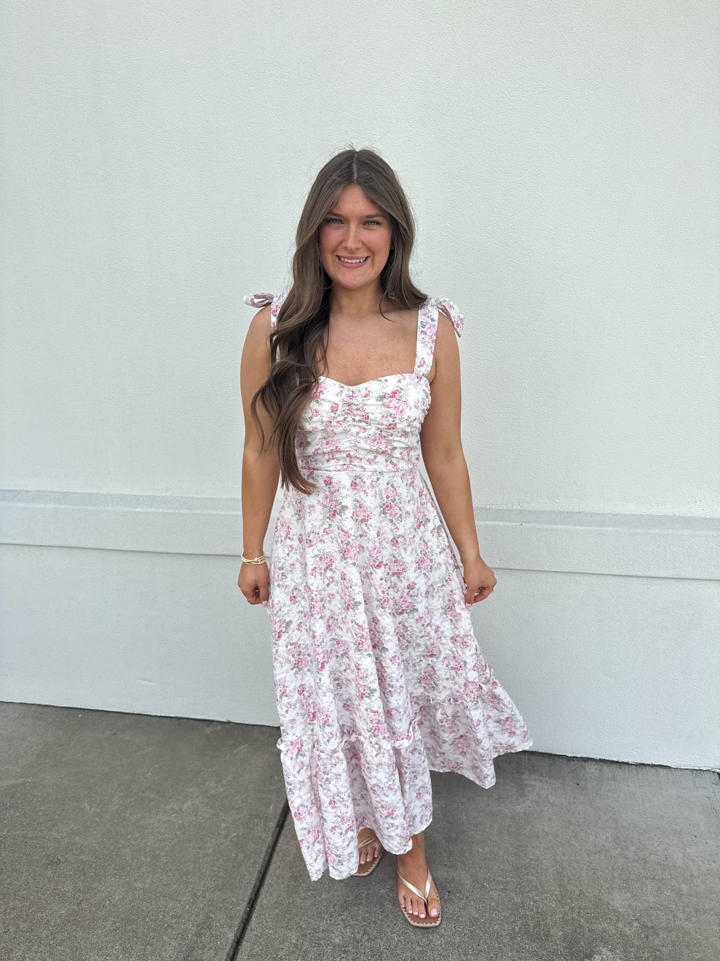 Tiffany Floral Ruched Detail Maxi Dress