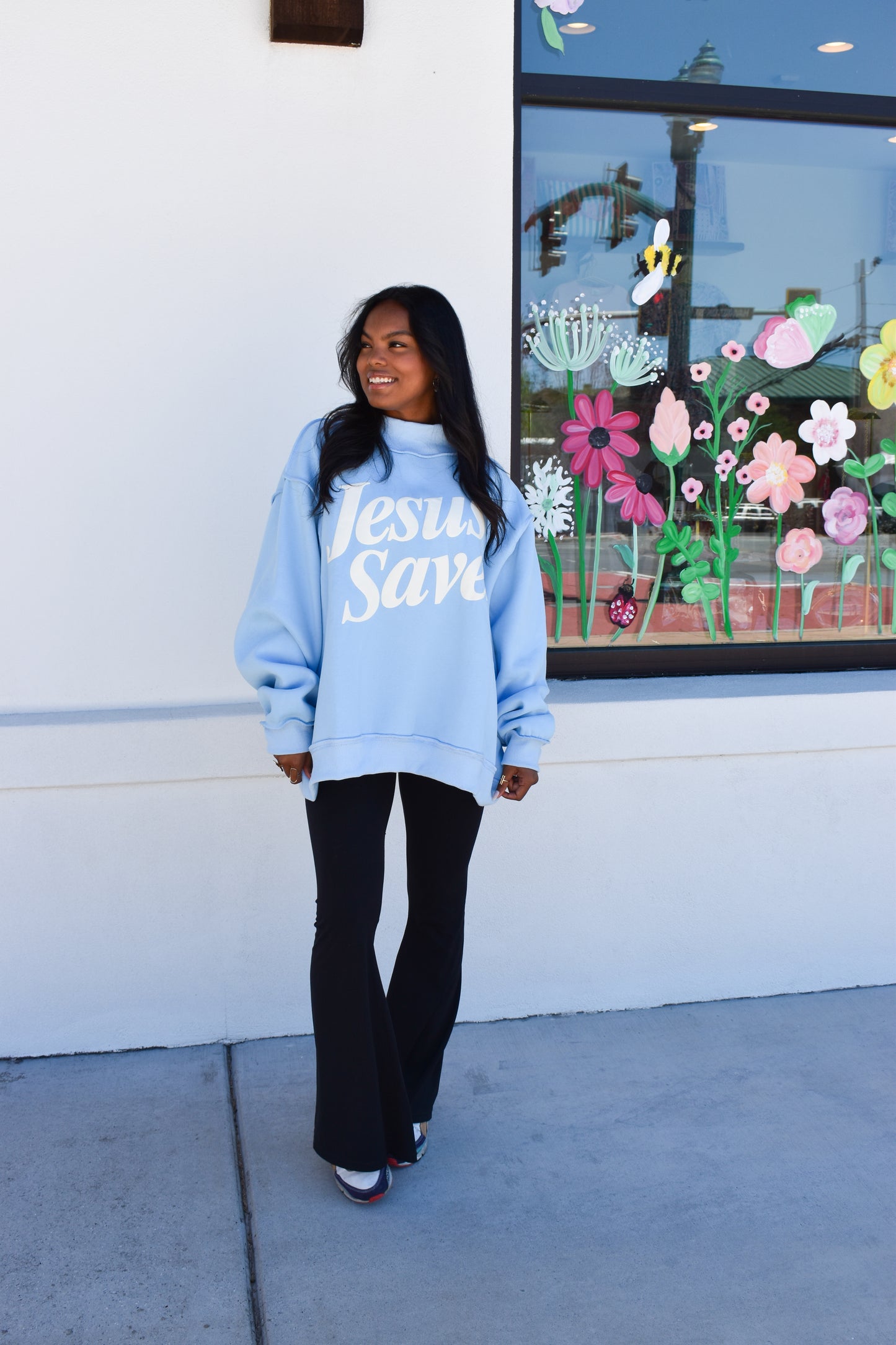 Jesus Saves Puff Letter Mockneck