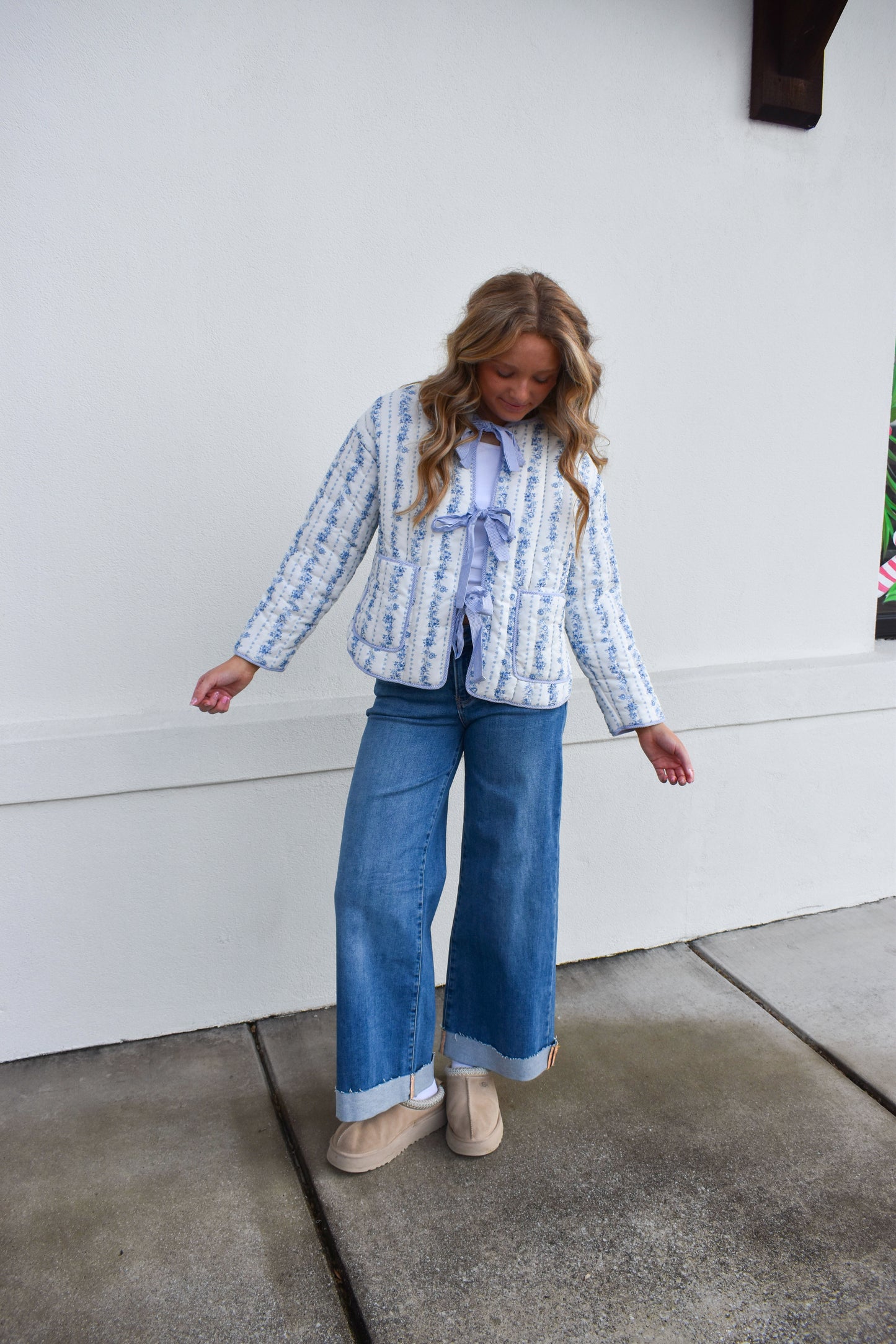 Blue Floral Quilted Jacket