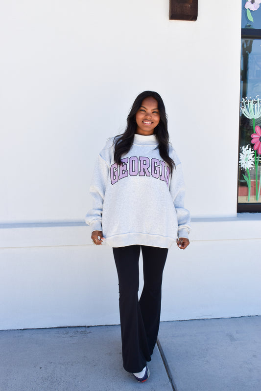Embroidered Georgia Stripe Mockneck