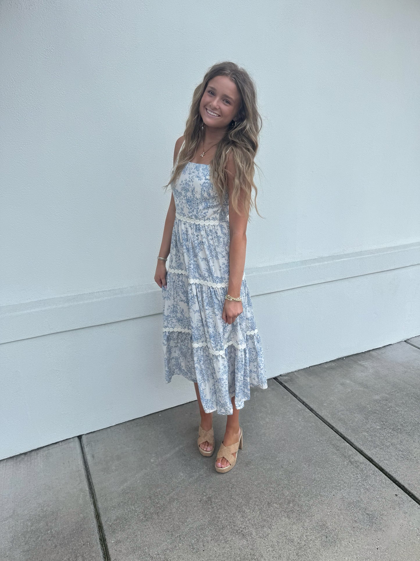 Paisley Floral Midi Blue Dress